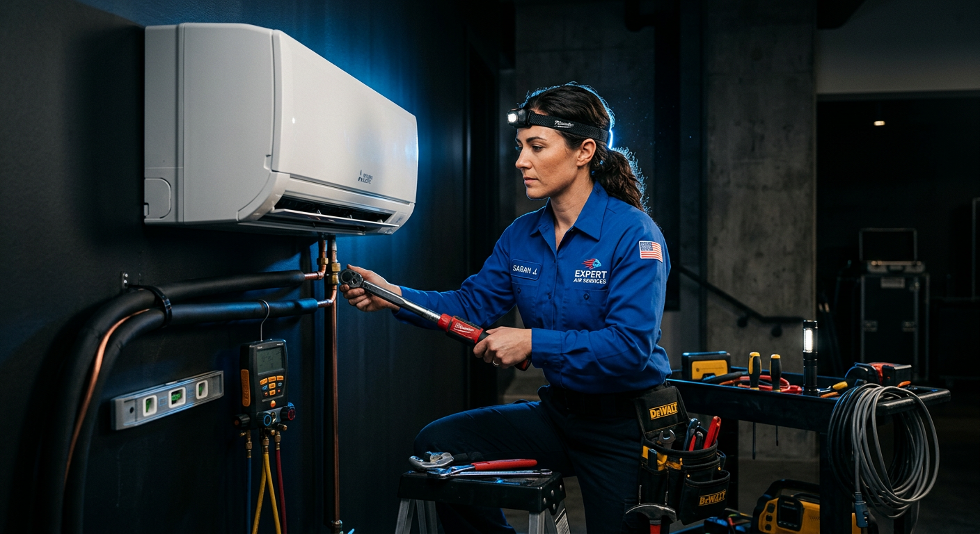 Técnico Maytech instalando ar-condicionado em Ribeirão Preto